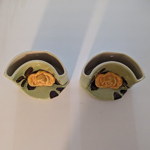 Vintage Floral Planter or Vase Yellow Set of 2 - Picture 3 of 5